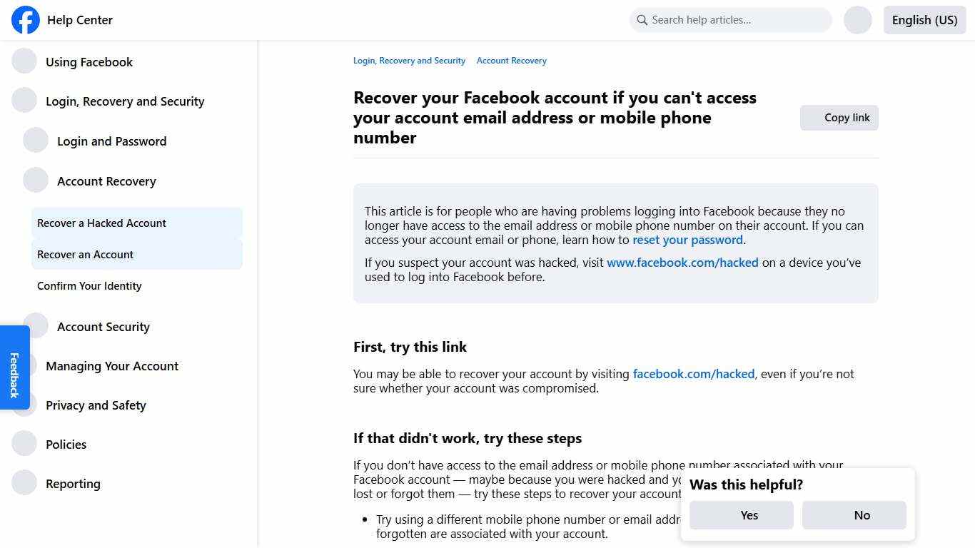 Recover your Facebook account if you can't access your account email address or mobile phone number | Facebook Help Center